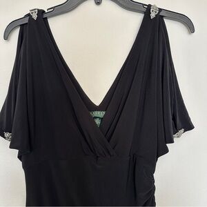 Ralph Lauren black sleeveless cold shoulder black cocktail dress rhinestones 12p